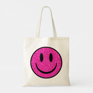 Bolso De Tela Cara Sonriente con Brillo Rosa