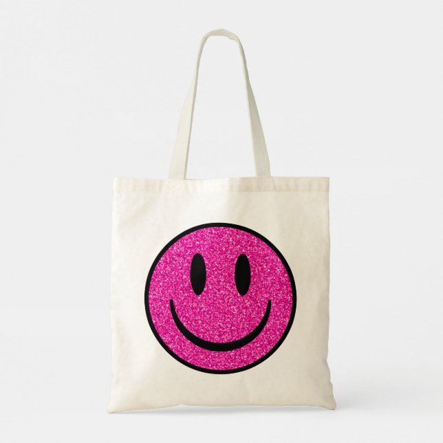 Bolso De Tela Cara Sonriente con Brillo Rosa (Reverso)