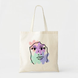 Bolso De Tela Cara y flores abstracto (colores pálidos)