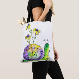Bolso De Tela Caracol alegre y caprichoso con flores amarillas