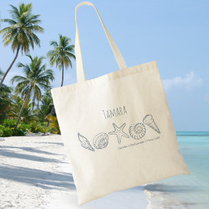 Bolso De Tela Caracoles y Estrellas de Mar Dibujados a Mano para