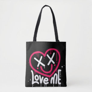 Bolso De Tela carácter cardíaco con ojos muertos y sonrisa pulve