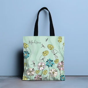 Bolso De Tela Carácter floral moderno y caprichoso nombre de muj