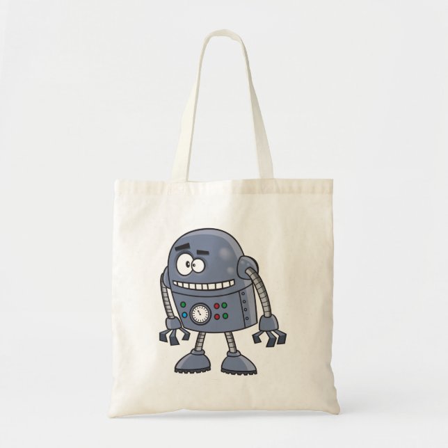 Bolso De Tela Carácter Robot gracioso retro azul (Frente)