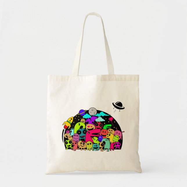 Bolso De Tela Caracteres de Alien de espacio circular (Frente)