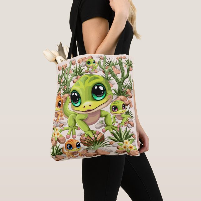 Bolso De Tela Caracteres de dibujos animados de Baby Geckos Cute (Detalle)