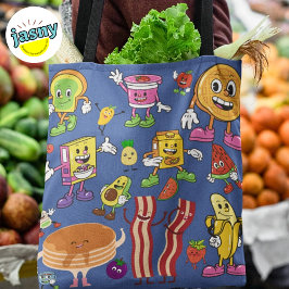 Bolso De Tela Caracteres únicos de comida para desayunos multico