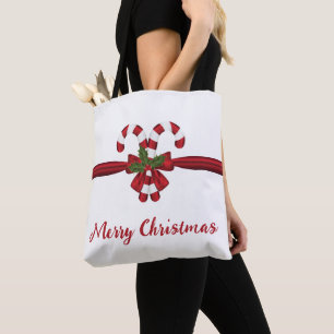 Bolso De Tela Caramelos Navideños Rojos y Blancos con Lazo y Tex