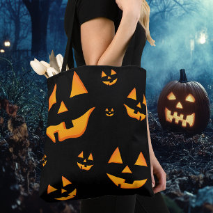 Bolso De Tela Caras de Jack-O-Lantern brillantes diseño de Hallo