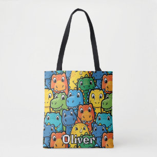Bolso De Tela Caras Felices de Dinosaurios Patrón Atestado