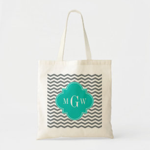 Bolso De Tela Carbón Thin Chevron Quatrefoil Verde azulado 3 Mon