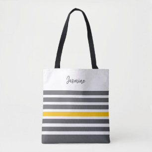 Bolso De Tela Carbón y franjas modernas amarillas nombre persona