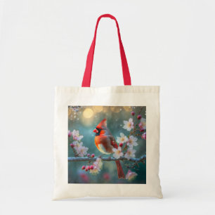Bolso De Tela Cardenal masculino en flor de cerezo a la luz de l