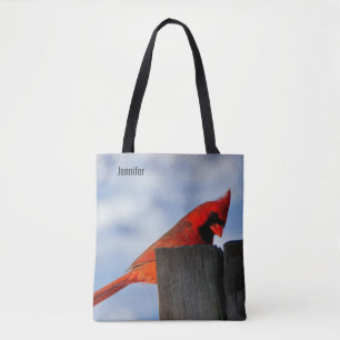 Bolso De Tela Cardenal Rojo en Tocón de Madera Personalizado