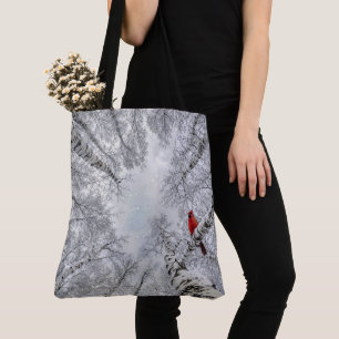 Bolso De Tela Cardenal Rojo en un Bosque de Abedules Blancos de
