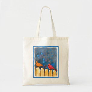 Bolso De Tela Cardenales sobre la pintura de la cerca - Arte ori