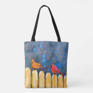Bolso De Tela Cardenales sobre la pintura de la cerca - Arte ori