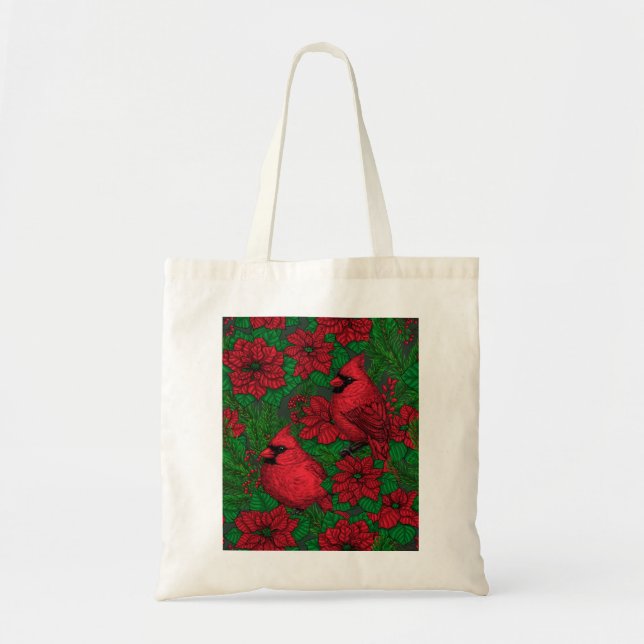 Bolso De Tela Cardenales y poinsettia para Navidades (Frente)