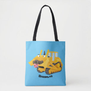 Bolso De Tela Caricatura graciosa amarilla con bulldozer