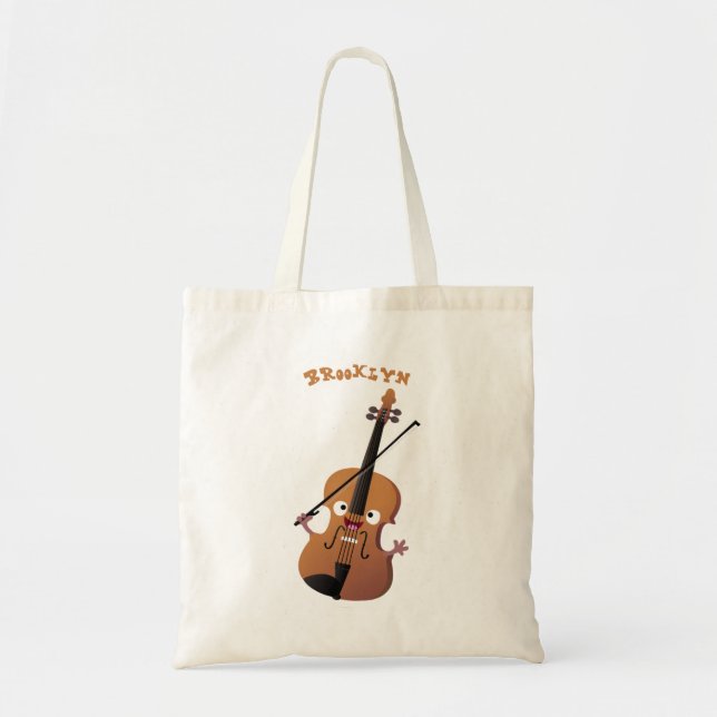 Bolso De Tela Caricatura musical divertida en violín (Frente)