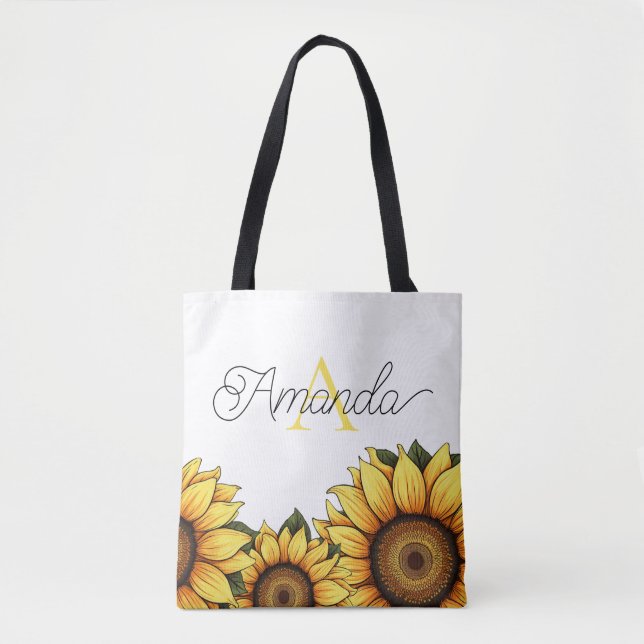 Bolso De Tela Caricatura Personalizado amarillo Monograma Nombre (Anverso)