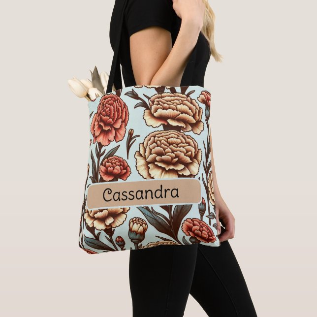 Bolso De Tela Carnación personalizada de las flores de nacimient (Detalle)