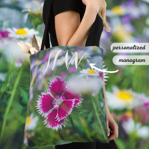 Bolso De Tela Carnación rosa con margaritas