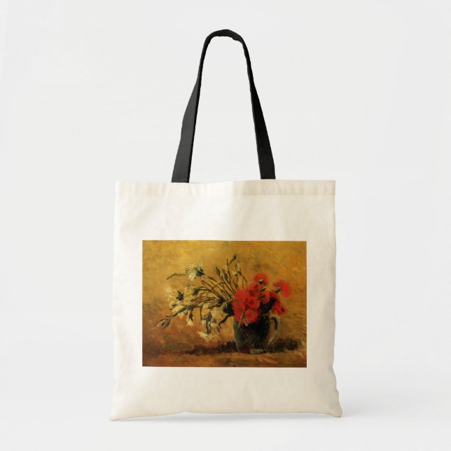 Bolso De Tela Carnaciones rojas y blancas por Vincent van Gogh (Frente)
