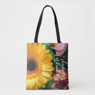 Bolso De Tela Carnaciones y gerbera amarilla