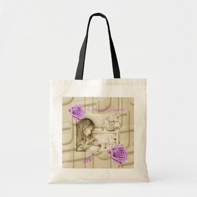 Bolso De Tela Carousel Dreams Rosas morados y Tote de presupuest (Frente)