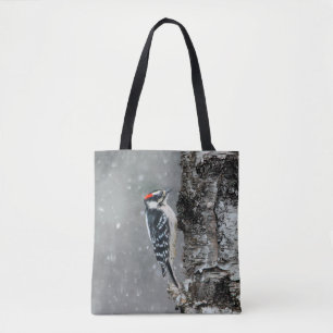 Bolso De Tela Carpintero lechoso en nieve - Fotografía original