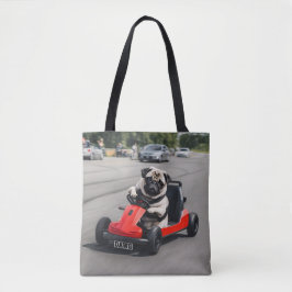 Bolso De Tela Carrera de Pug go-kart