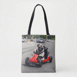 Bolso De Tela Carrera de Pug go-kart