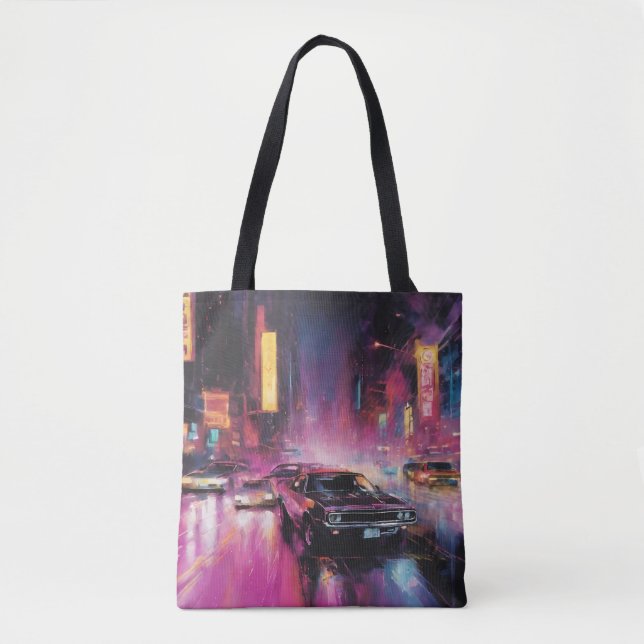 Bolso De Tela Carreras callejera nocturna en la vibrante ciudad (Anverso)