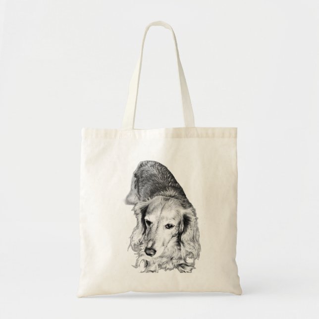 Bolso De Tela Carried in Stillness – Long-Haired Dachshund (Frente)