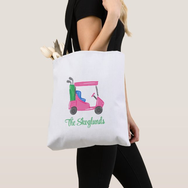 Bolso De Tela Carro de golf rosa preppy personalizado (Detalle)