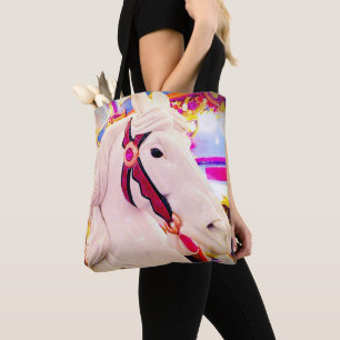 Bolso De Tela Carrusel blanco, caballo de carreras, foto colorid