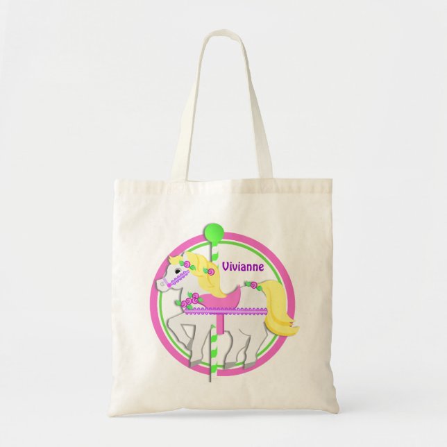 Bolso De Tela Carrusel Pony con Rosas rosados y verdes (Frente)