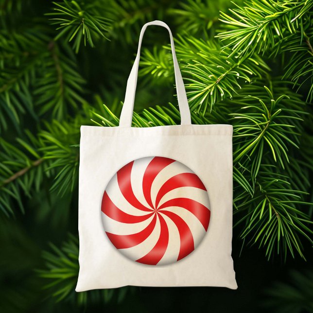 Bolso De Tela Carry Holiday Peppermint Candy Tote Bag (Carry your holiday gifts and presents in a sweet peppermint candy tote bag.)