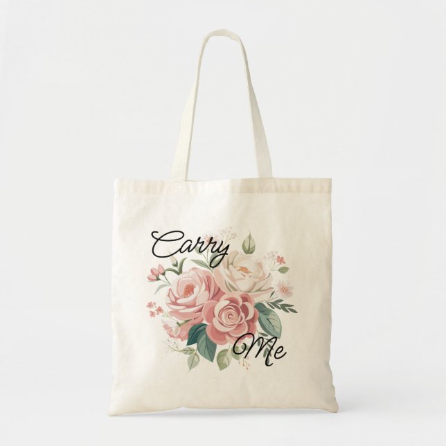 Bolso De Tela Carry Me Pink Rose Bouquet Floral (Frente)