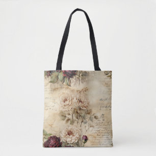 Bolso De Tela Carta de amor de pergamino vintage con flores (7)
