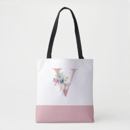Bolso De Tela Carta de Monograma Floral Rosa Personalizada V