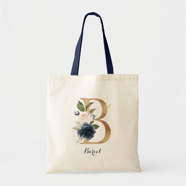 Bolso De Tela Carta dorada B y floral Rubor personalizada (Frente)