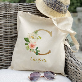 Bolso De Tela Carta dorada C y floral Rubor personalizada