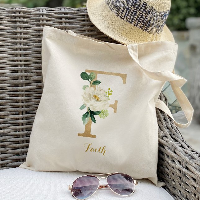 Bolso De Tela Carta dorada F y floral Rubor personalizada (Subido por el creador)