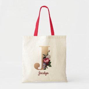 Bolso De Tela Carta dorada J y moda personalizada floral Rubor