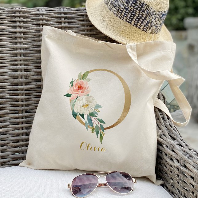Bolso De Tela Carta dorada O y floral Rubor personalizada (Subido por el creador)
