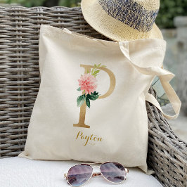 Bolso De Tela Carta dorada P y floral Rubor personalizada