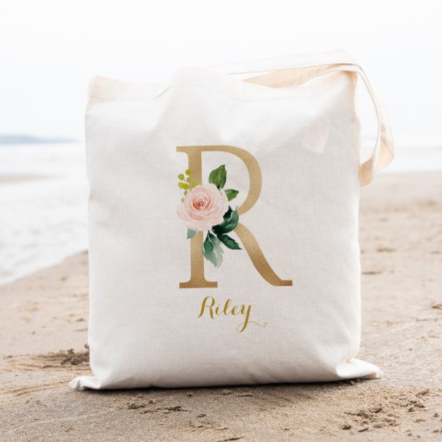 Bolso De Tela Carta dorada R y floral Rubor personalizada (Subido por el creador)
