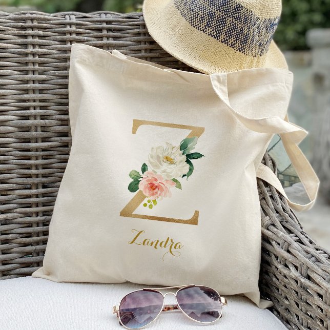 Bolso De Tela Carta dorada Z y floral Rubor personalizada (Subido por el creador)